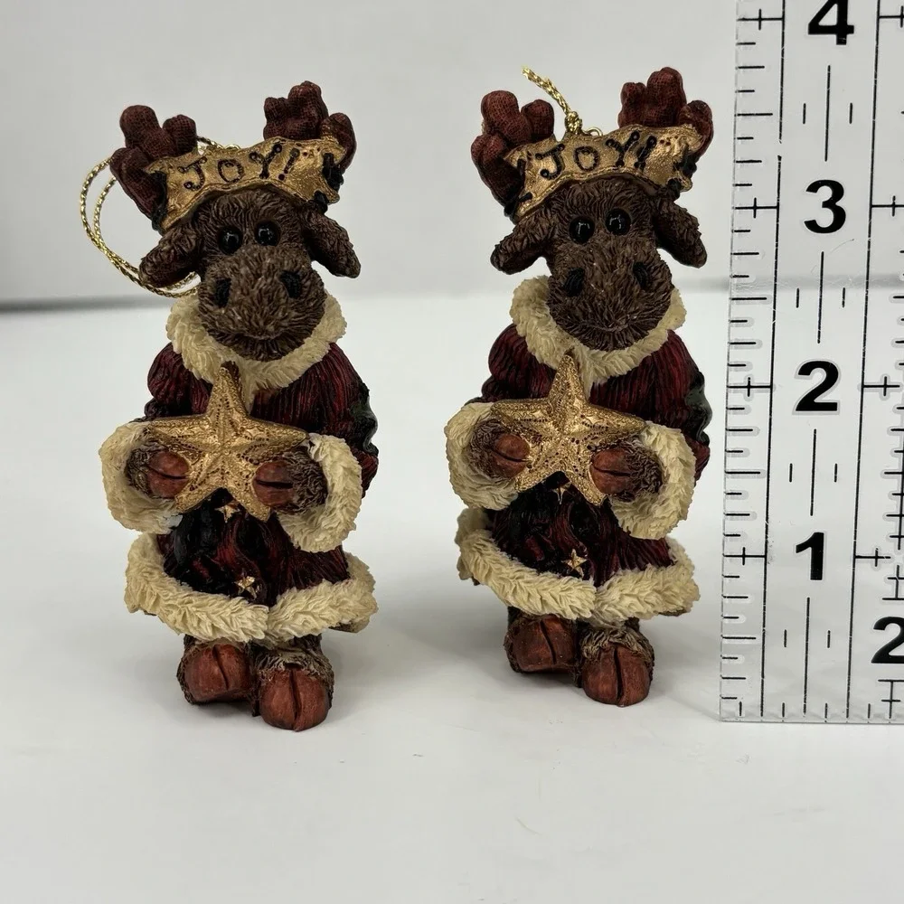 Boyds Bears Joy Von Merry Moose Figure Ornament 1996 Folkstone Resin Lot of 2